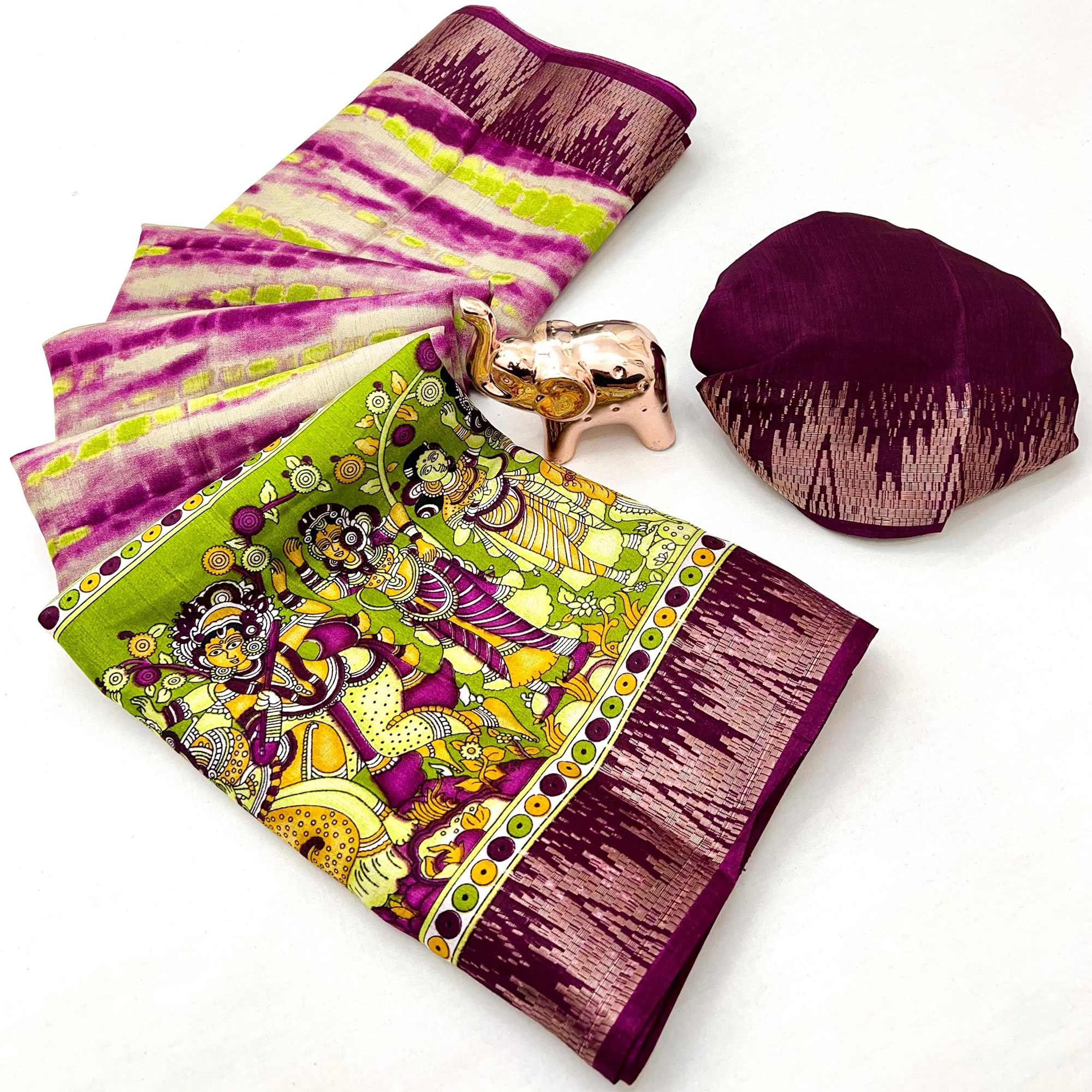Purple Soft Mulmul Cotton Saree Featuring Artistic Kalamkari Concept Prints