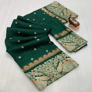 Green Cotton Silk Saree with Zari-Woven Border and Traditional Printed Charm