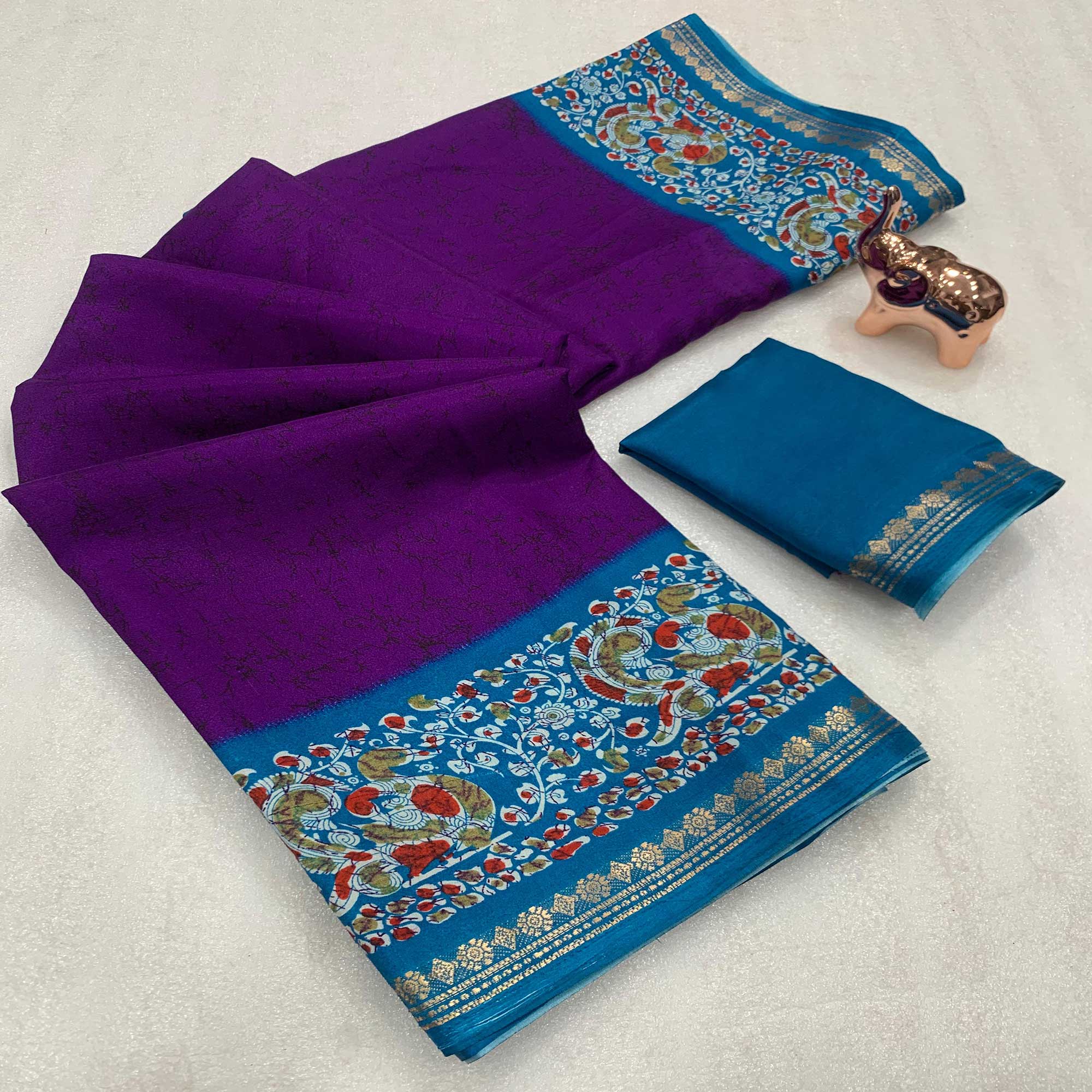 Purple Dola Silk Saree with Abstract Patterns and Kalamkari Pallu Art