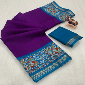 Purple Dola Silk Saree with Abstract Patterns and Kalamkari Pallu Art