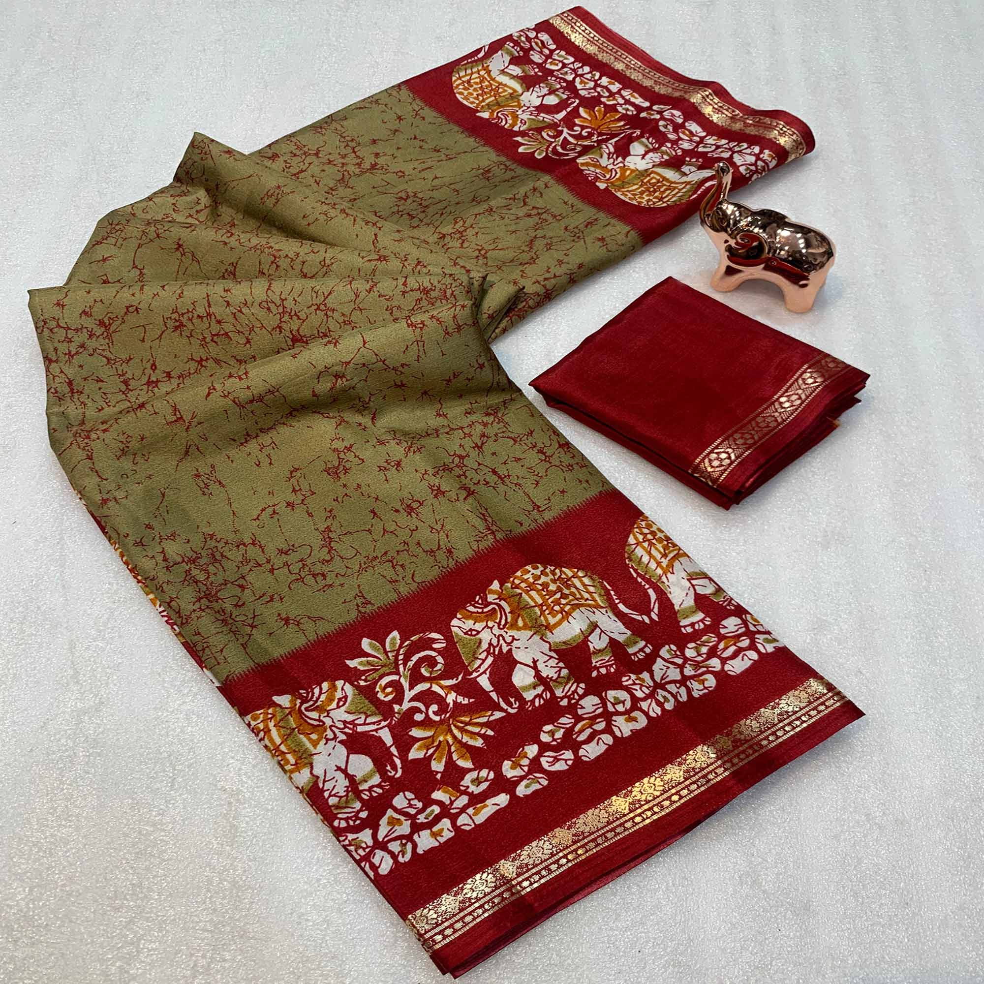 Beige Dola Silk Saree With Abstract Patterns And Kalamkari Pallu Art