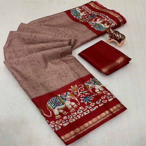 Mauve Dola Silk Saree With Abstract Patterns And Kalamkari Pallu Art