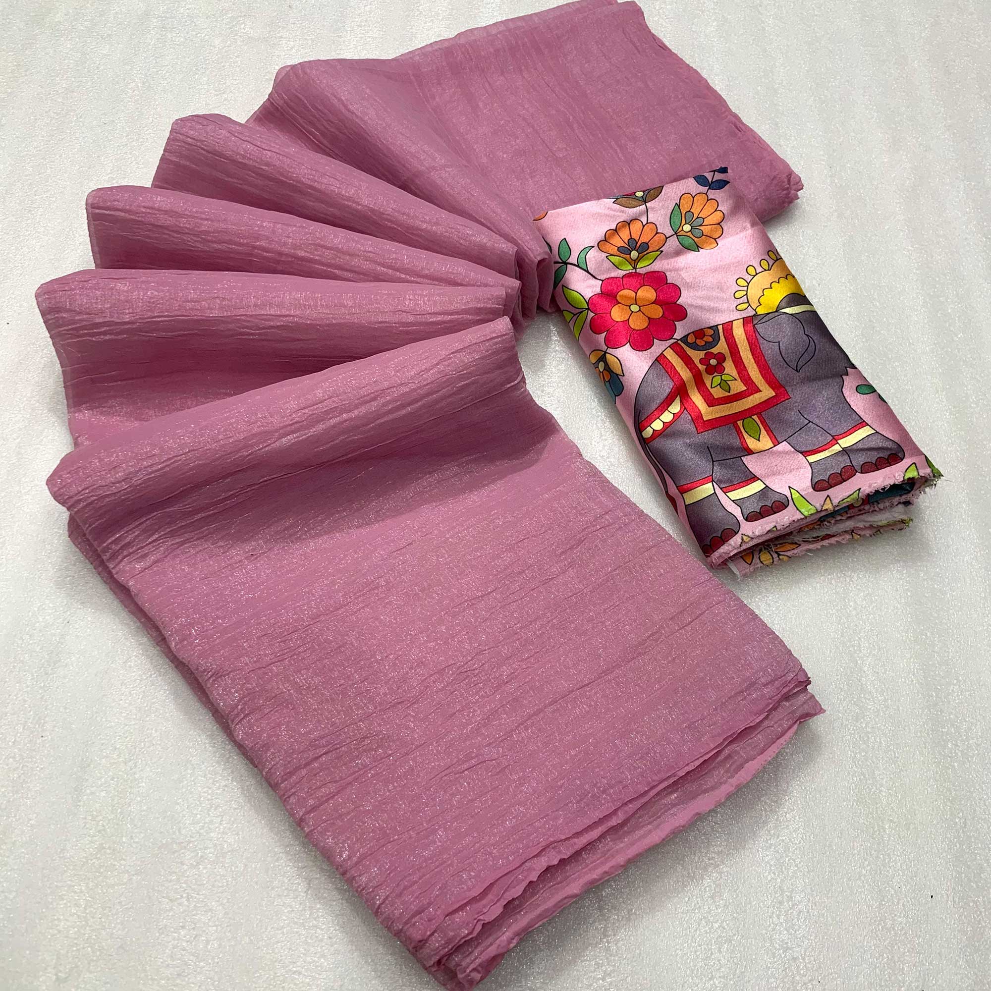 Dusty Pink Solid Crepe Crush Saree