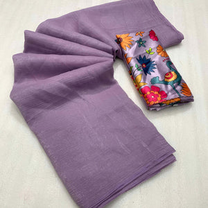 Lavender Solid Crepe Crush Saree