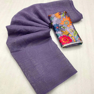 Purple Solid Crepe Crush Saree
