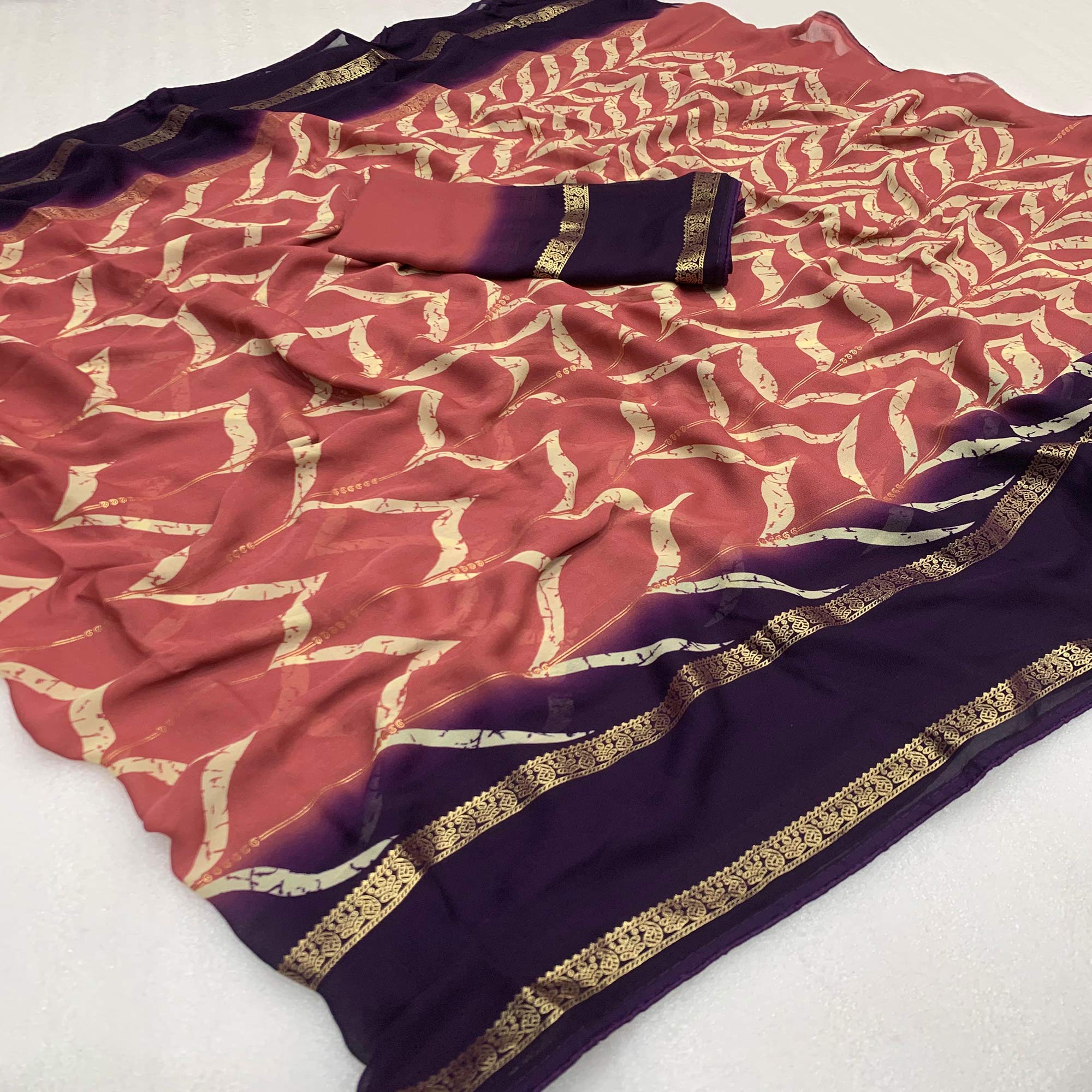 Peach Printed Georgette Saree