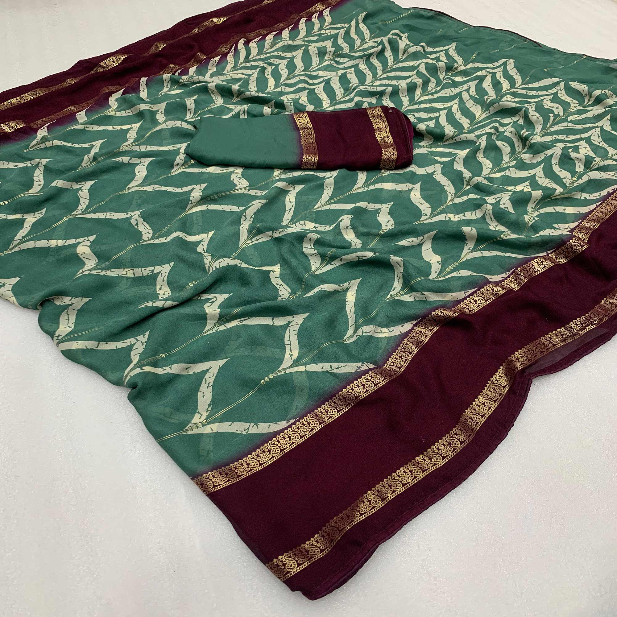 Sea Green Printed Georgette Saree