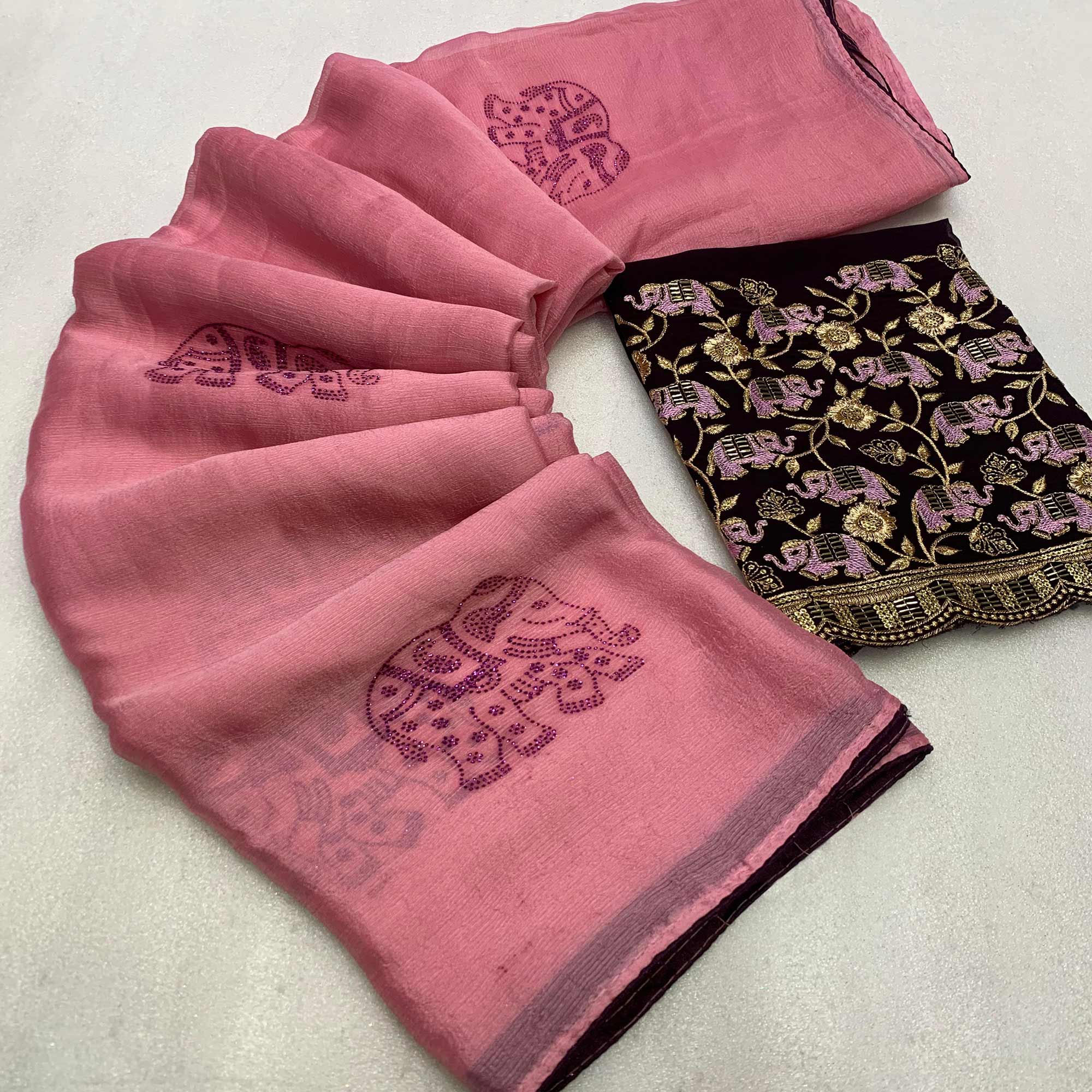 Pink Swarovski Embroidered Art Silk Saree