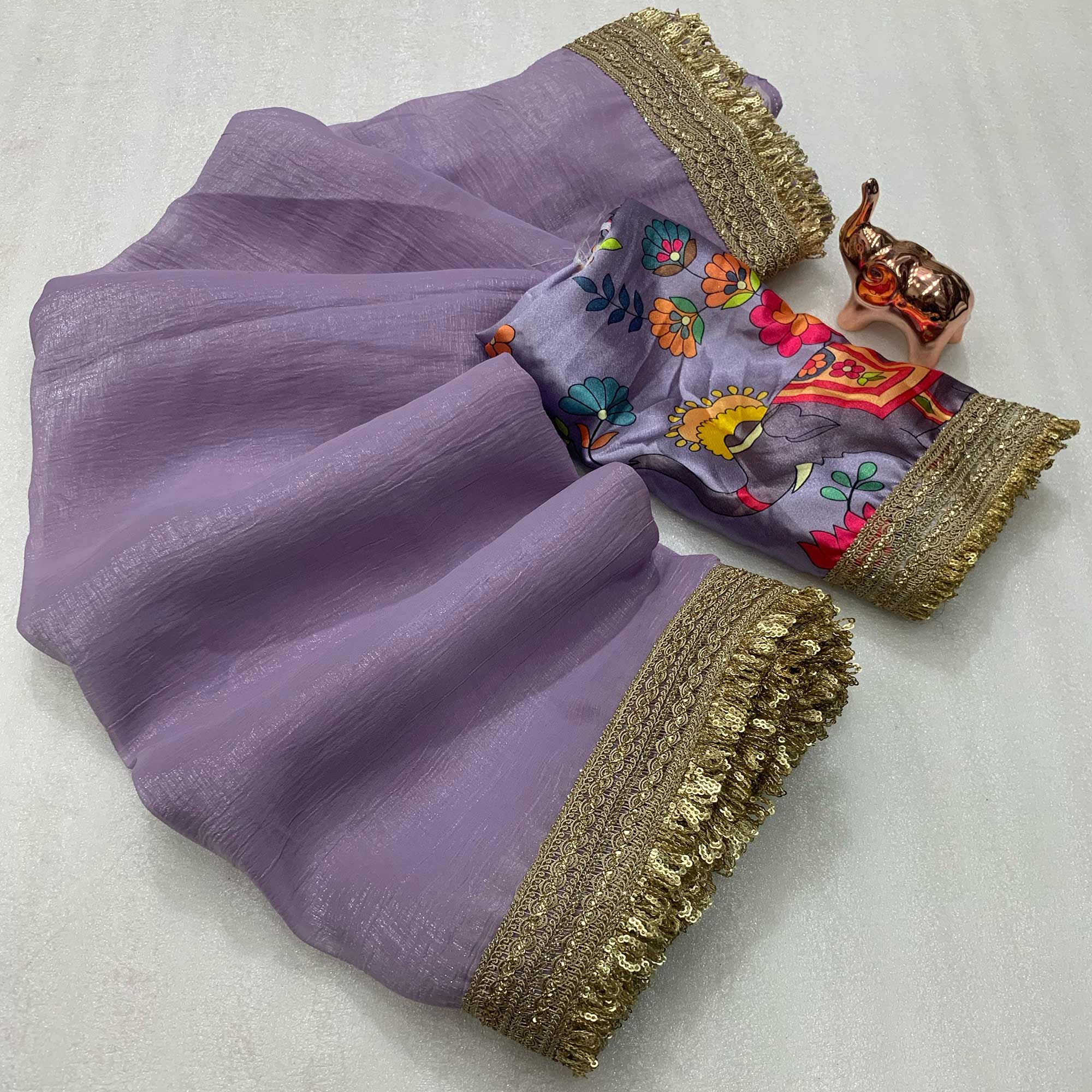 Lavender Solid Fancy Fabric Saree With Zari Sequins Lace Border