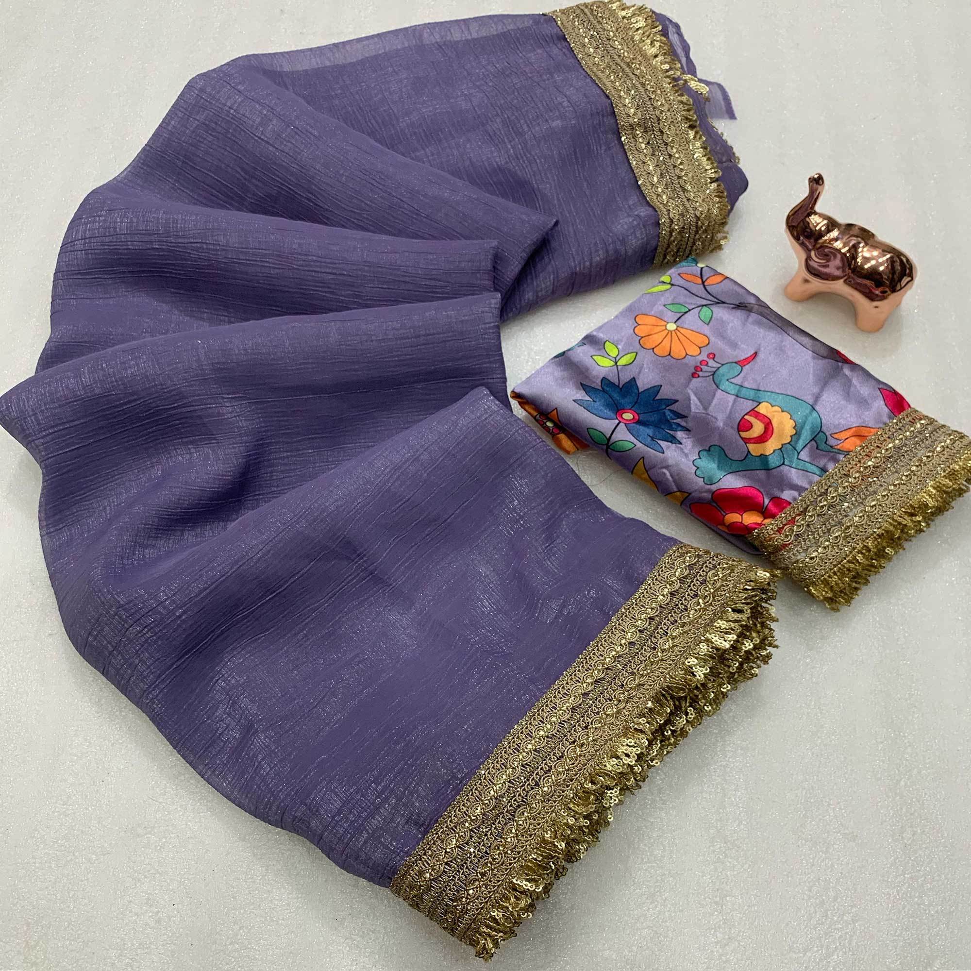 Pastel Purple Solid Fancy Fabric Saree With Zari Sequins Lace Border