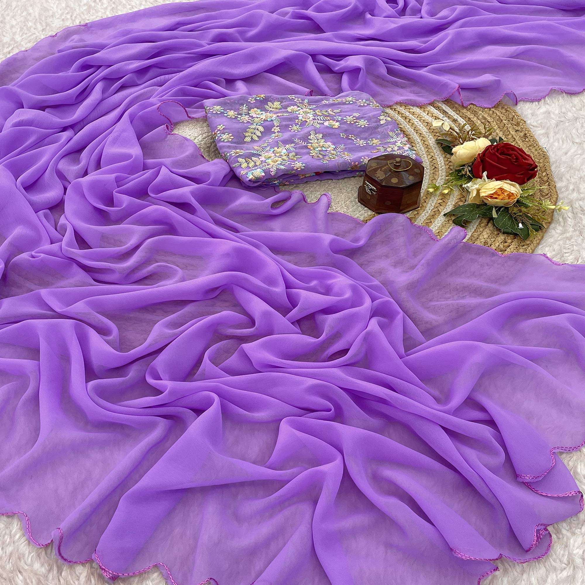 Lavender Solid Georgette Saree