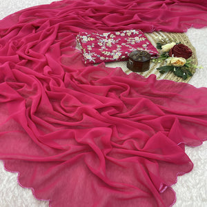 Pink Solid Georgette Saree