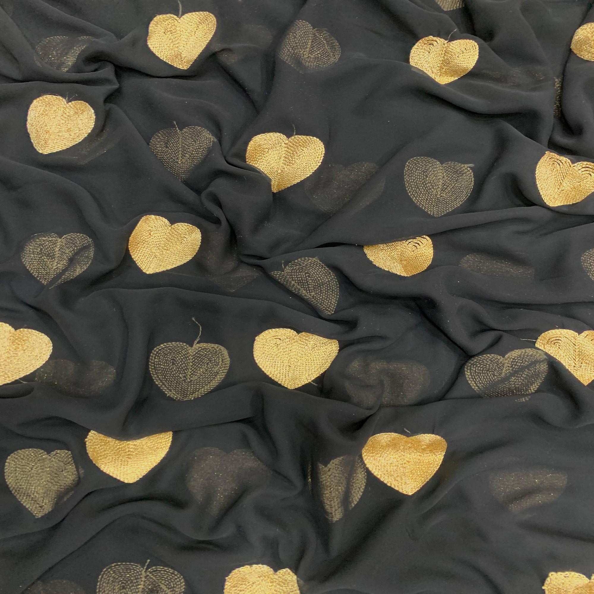 Black & Yellow Embroidered Georgette Saree