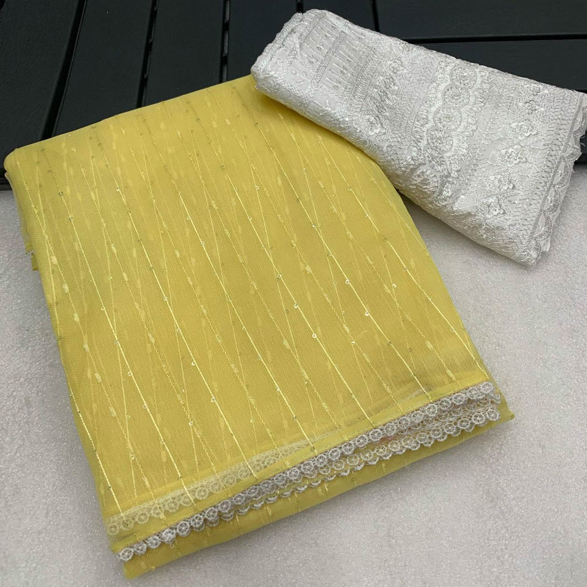 Yellow Sequins Embroidered Organza Saree
