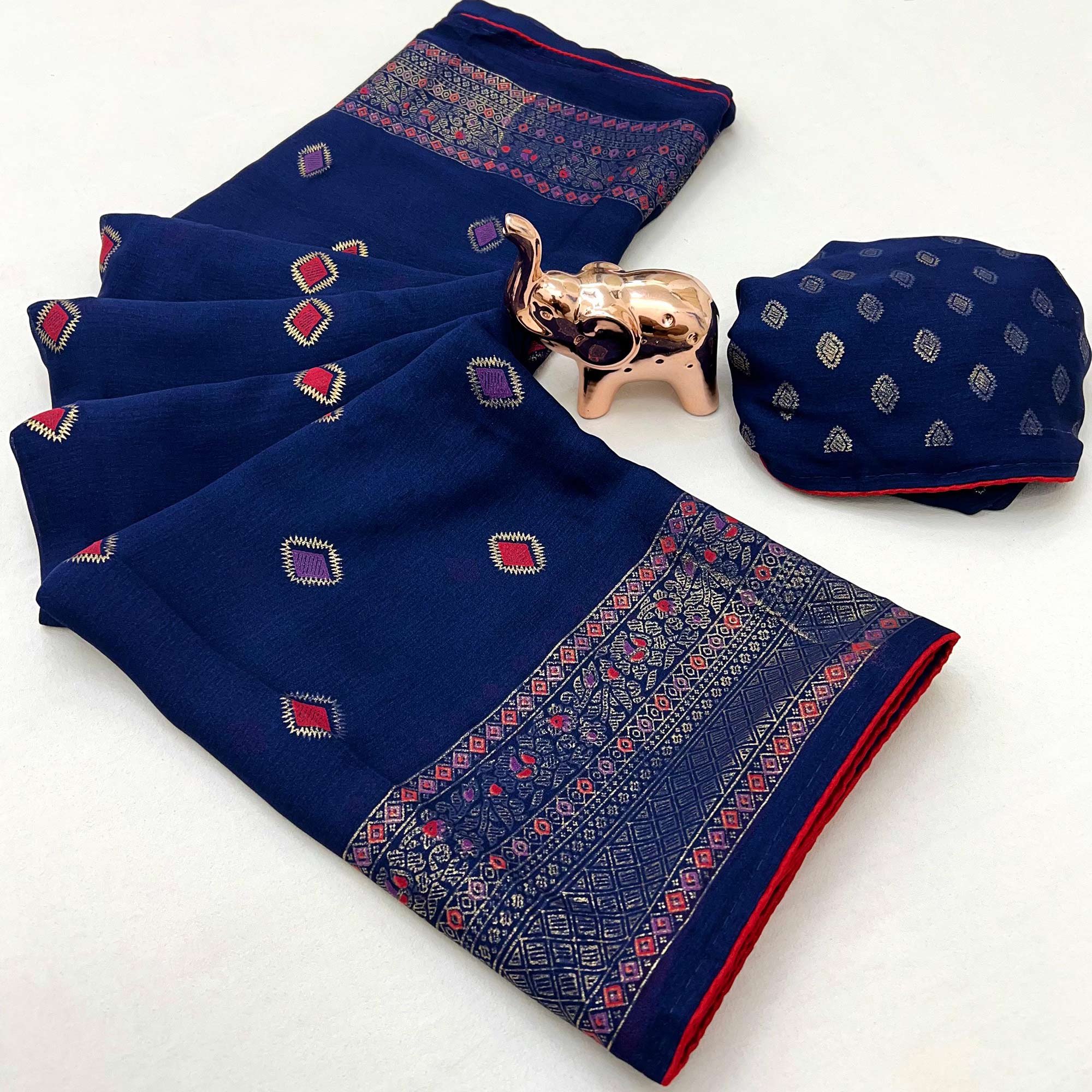 Blue Viscose Saree with Foil Geometric Prints