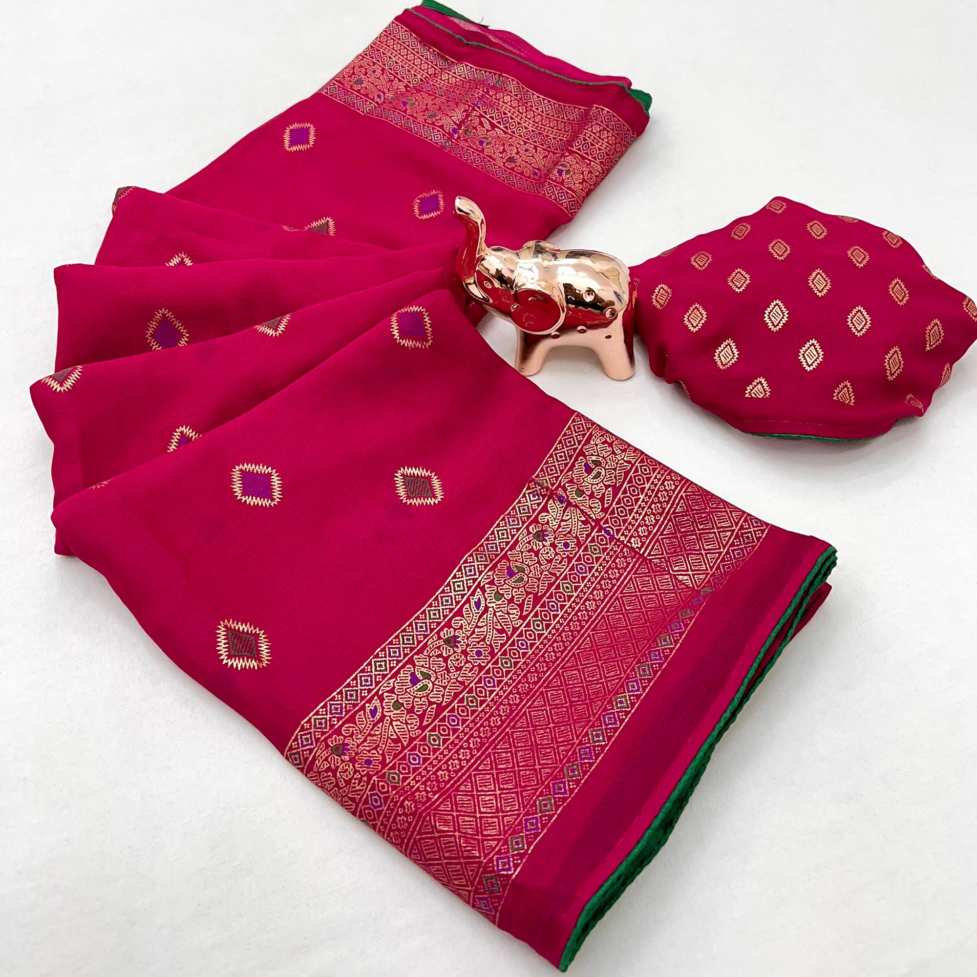 Pink Viscose Saree with Foil Geometric Prints