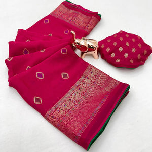 Pink Viscose Saree with Foil Geometric Prints