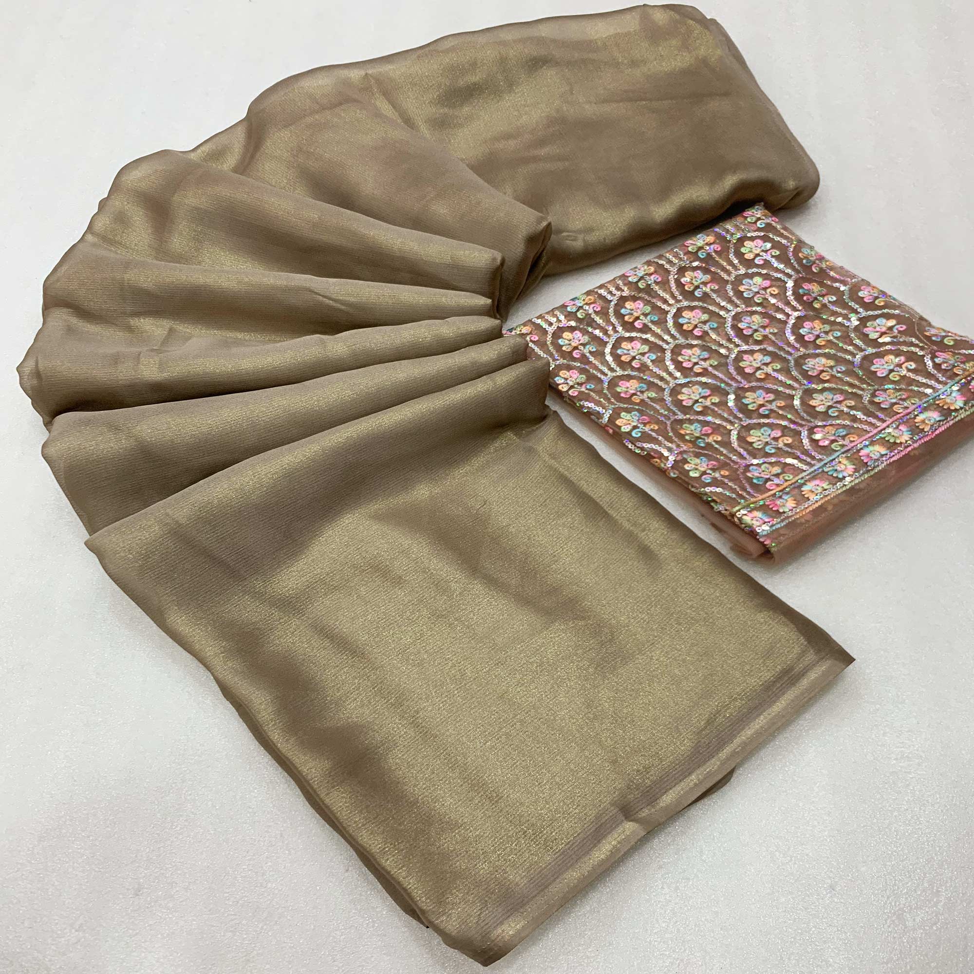 Chikoo Solid Chiffon Saree