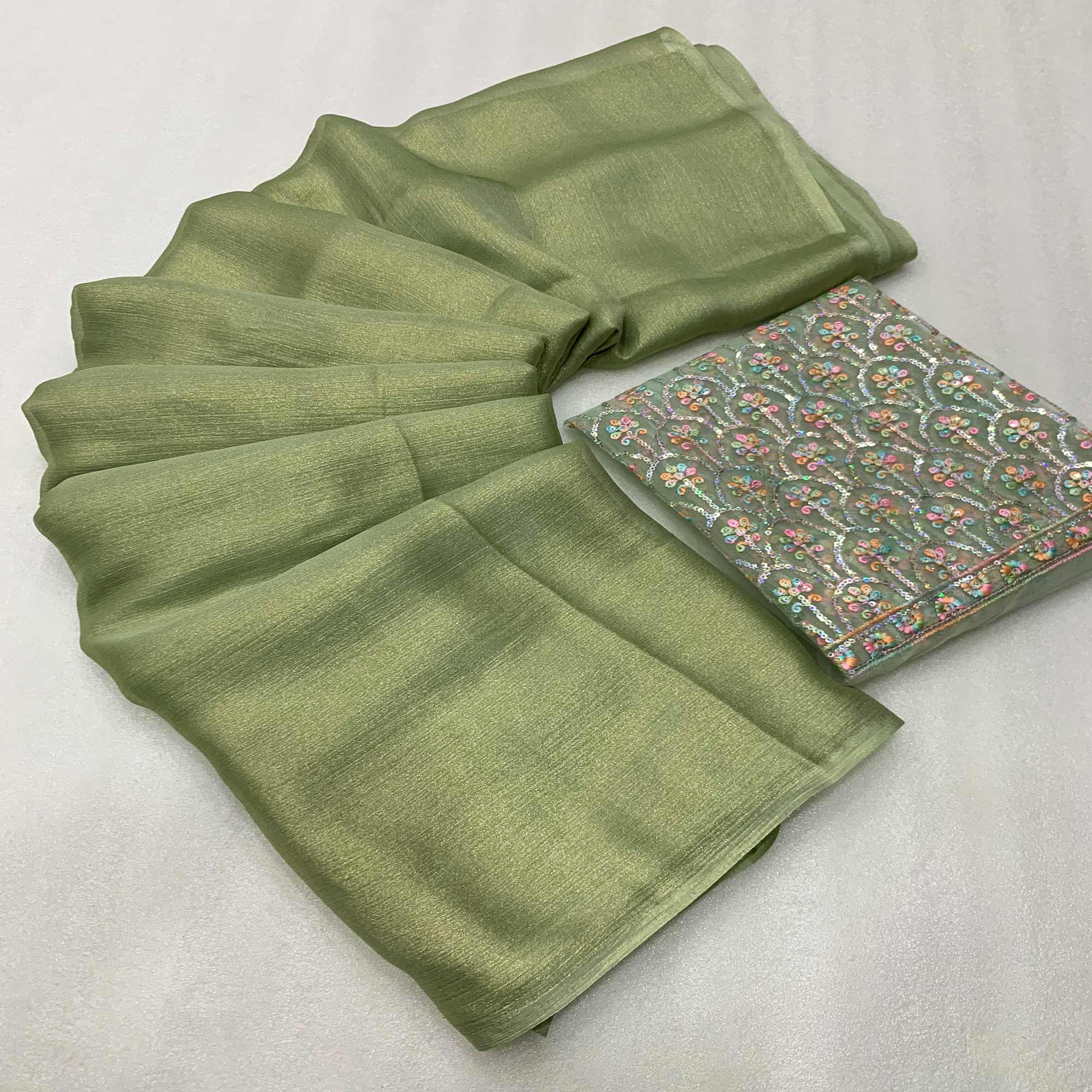 Green Solid Chiffon Saree