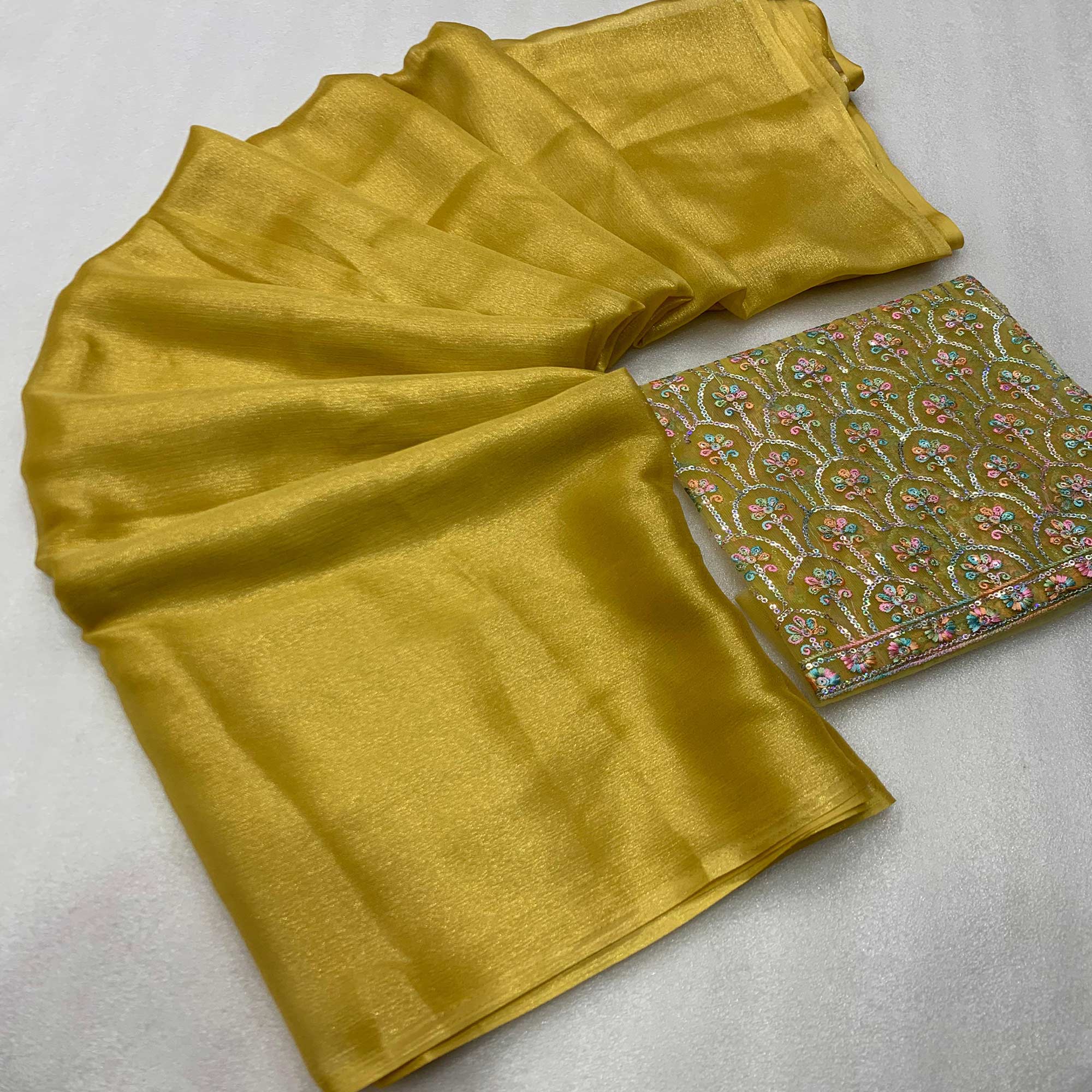 Lemon Yellow Solid Chiffon Saree