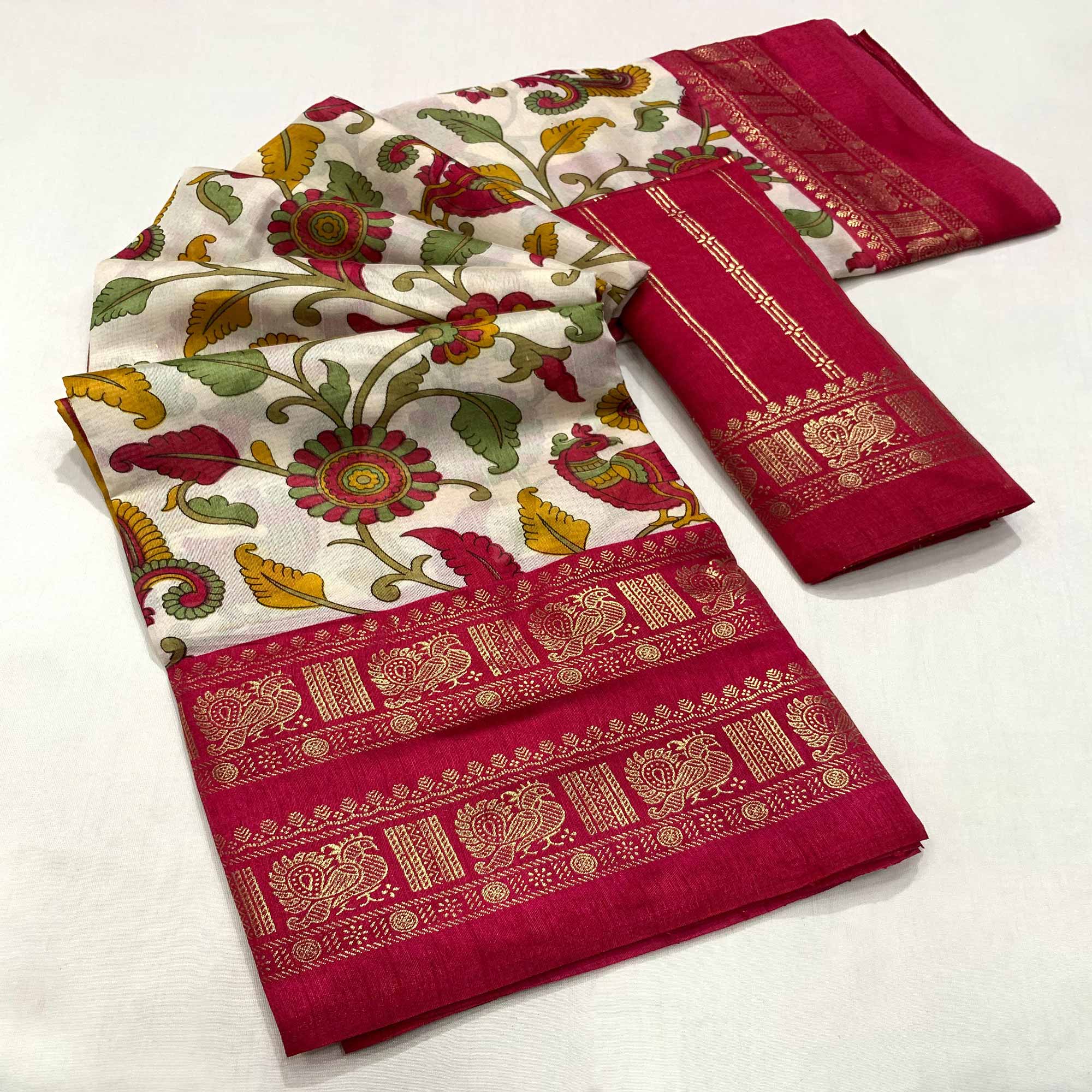 Pink Floral Printed Dola Silk Saree