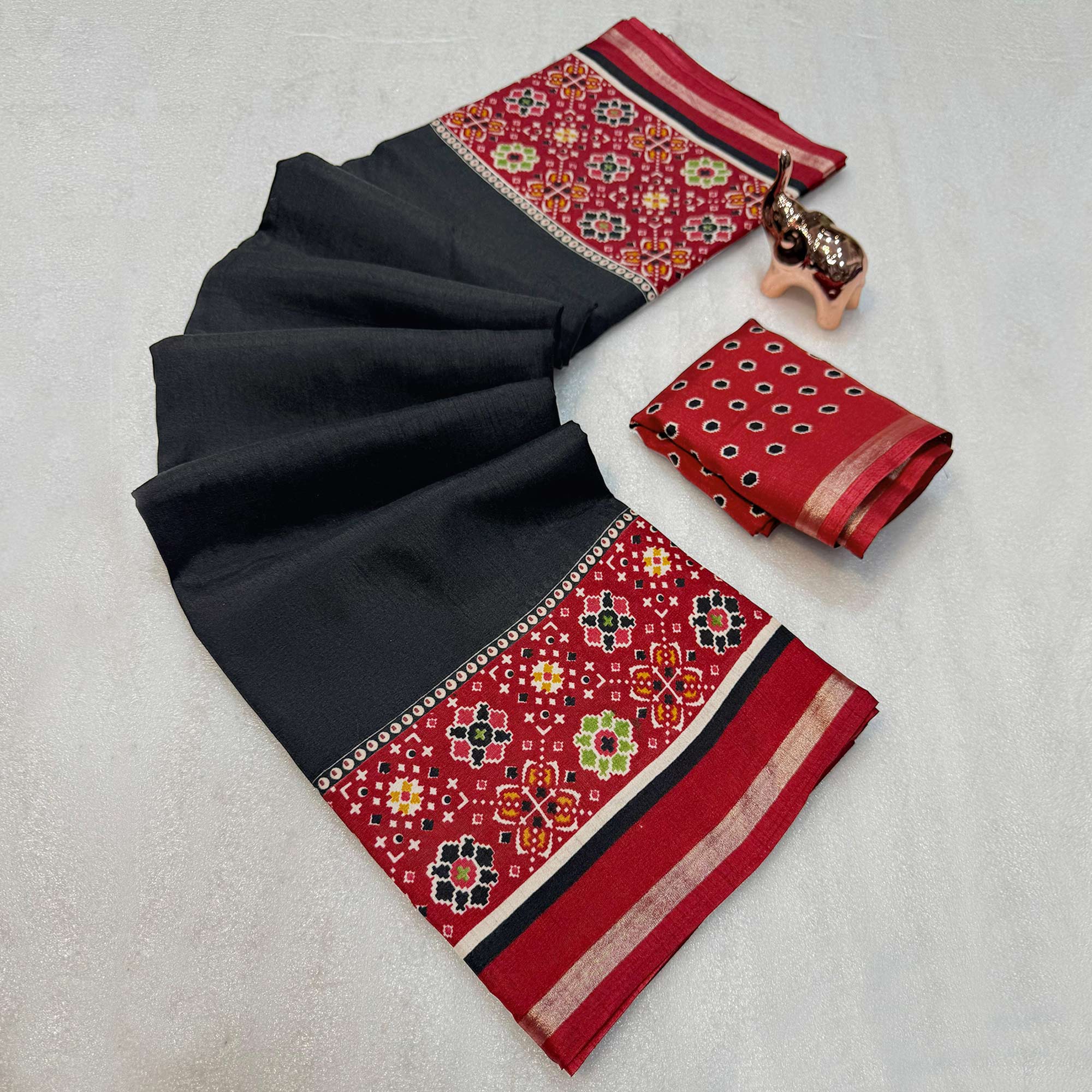 Black Kashmiri Print Tussar Silk Blend Saree With Intricate Rich Pallu & Lustrous Golden Border