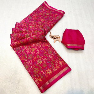 Magenta Kashmiri Inspired Floral Printed Tussar Silk Saree for Ethnic Occasions