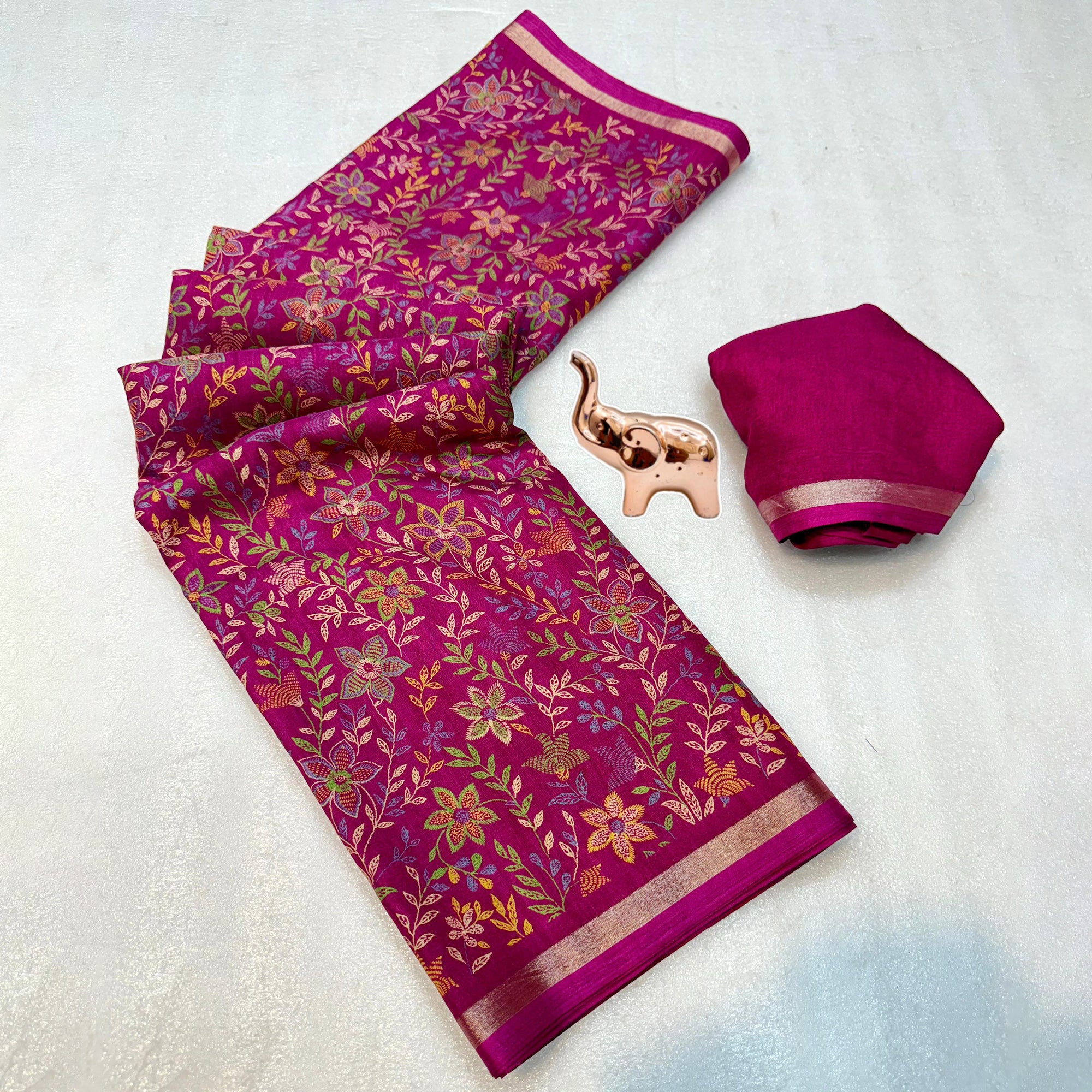 Pink Kashmiri Inspired Floral Printed Tussar Silk Saree for Ethnic Occasions