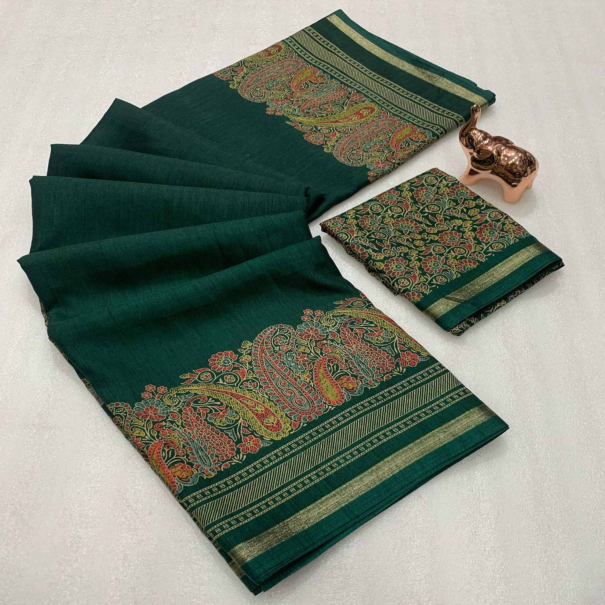 Traditional Green Kashmiri Printed Silk Blend Saree