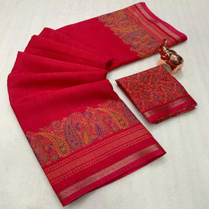 Traditional Pink Kashmiri Printed Silk Blend Saree