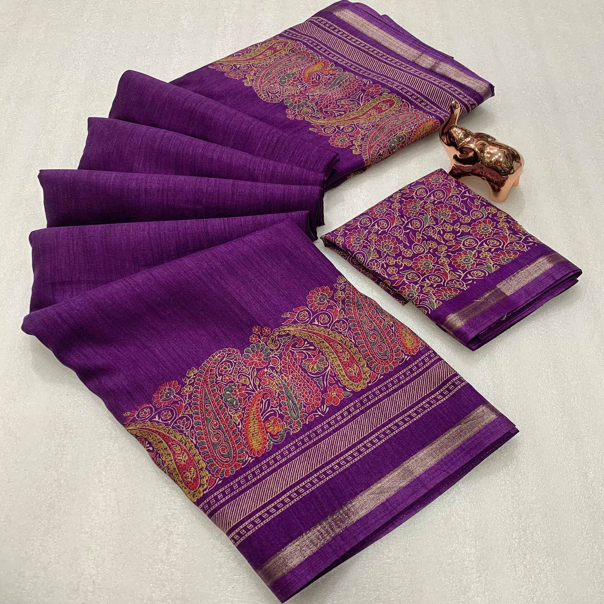 Traditional Purple Kashmiri Printed Silk Blend Saree