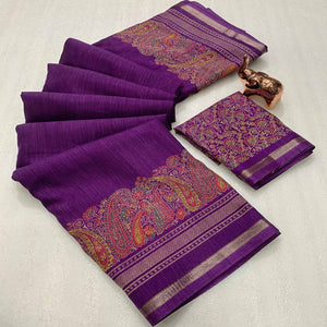 Traditional Purple Kashmiri Printed Silk Blend Saree