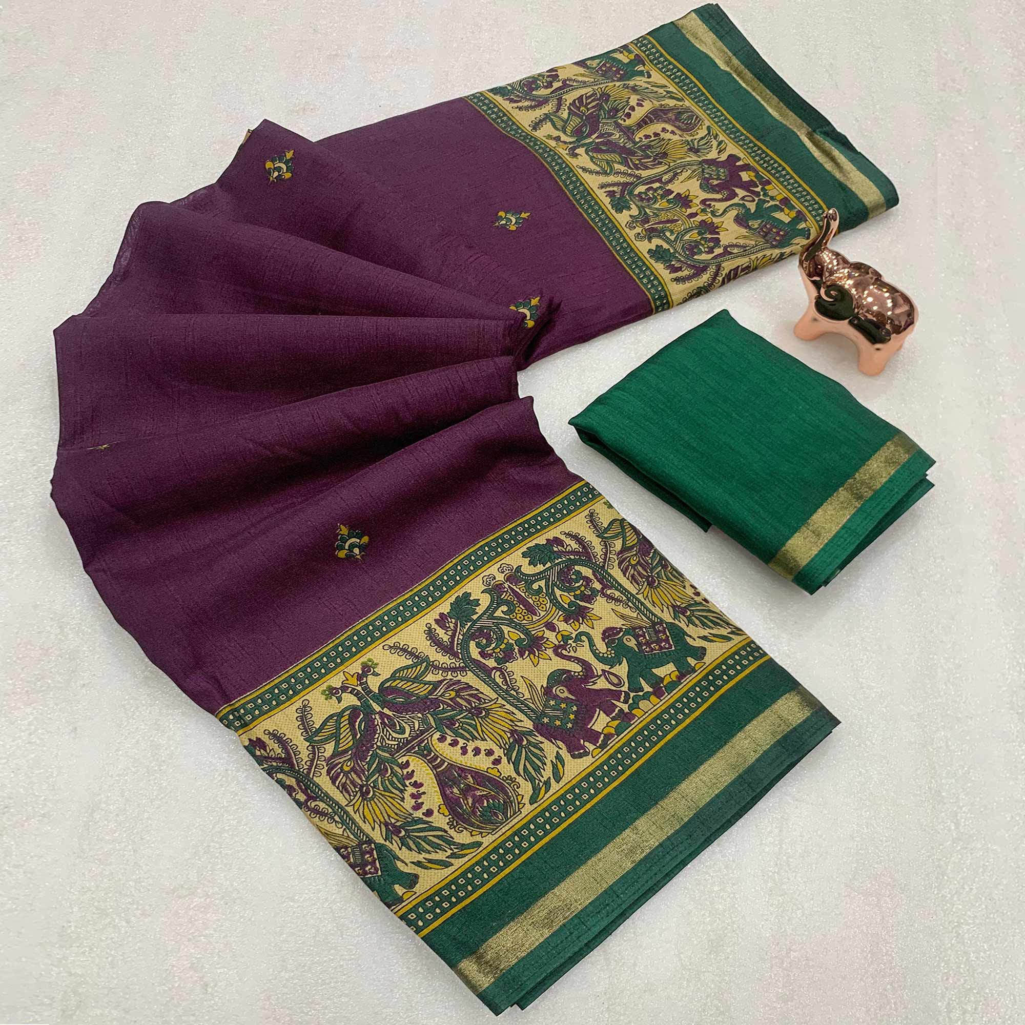 Plum Purple Cotton Blend Saree with Ethnic Kashmiri-Inspired Paisley Design