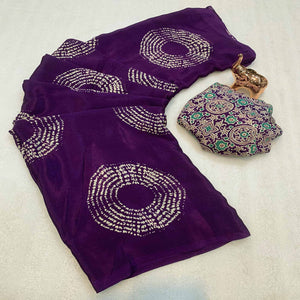 Purple Satin Saree Adorned With Authentic Ajrakh Print & Stylish Tassel Pallu