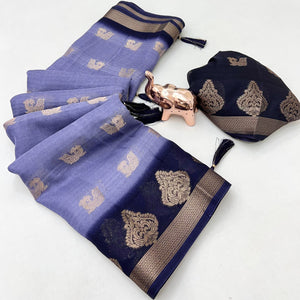 Elegant Lavender Peacock Pattern Zari Weaving Georgette Saree With Tassel Pallu
