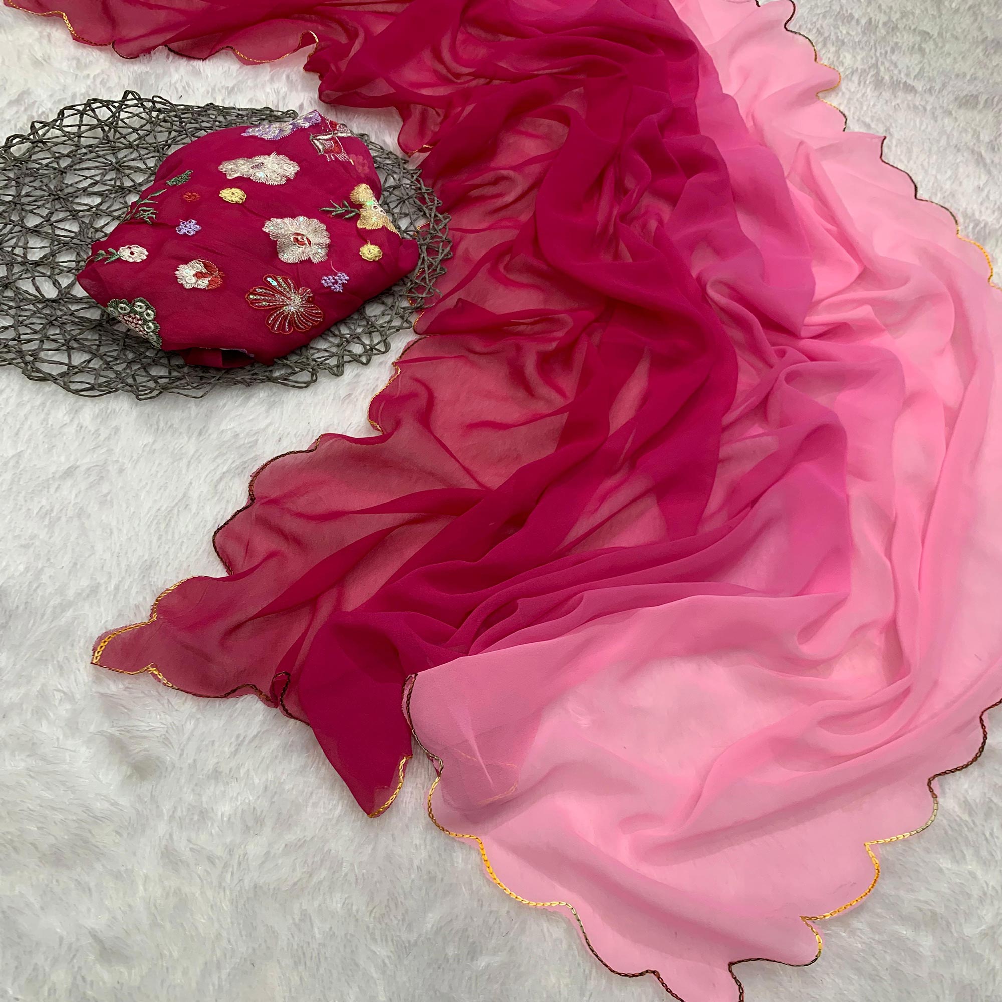 Pink Printed Georgette Saree