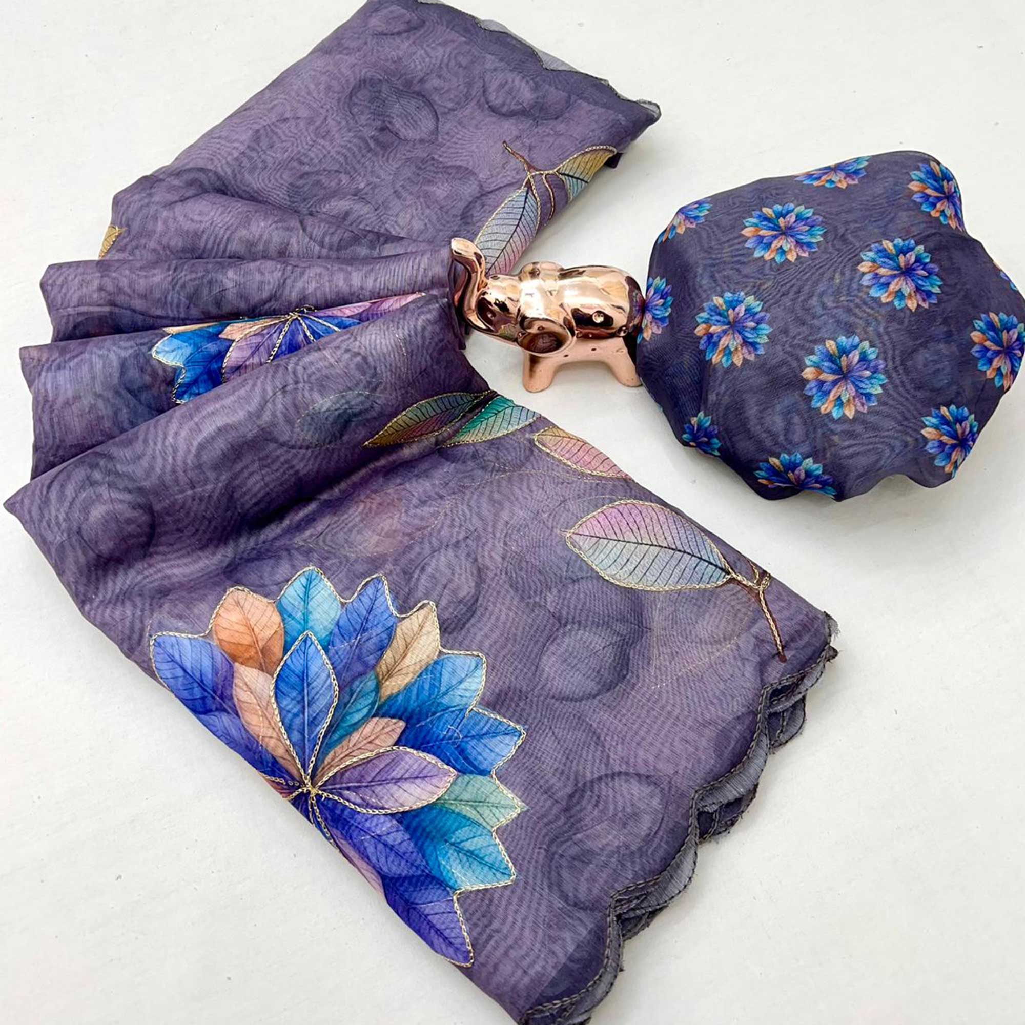 Lavender Chanderi Cotton Saree Adorned with Floral Prints and Fine Embroidery for Traditional Look