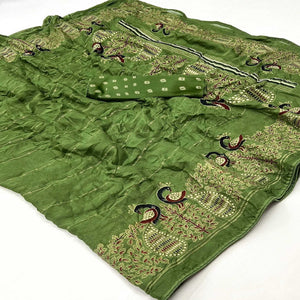 Green Floral Foil Printed Georgette Saree