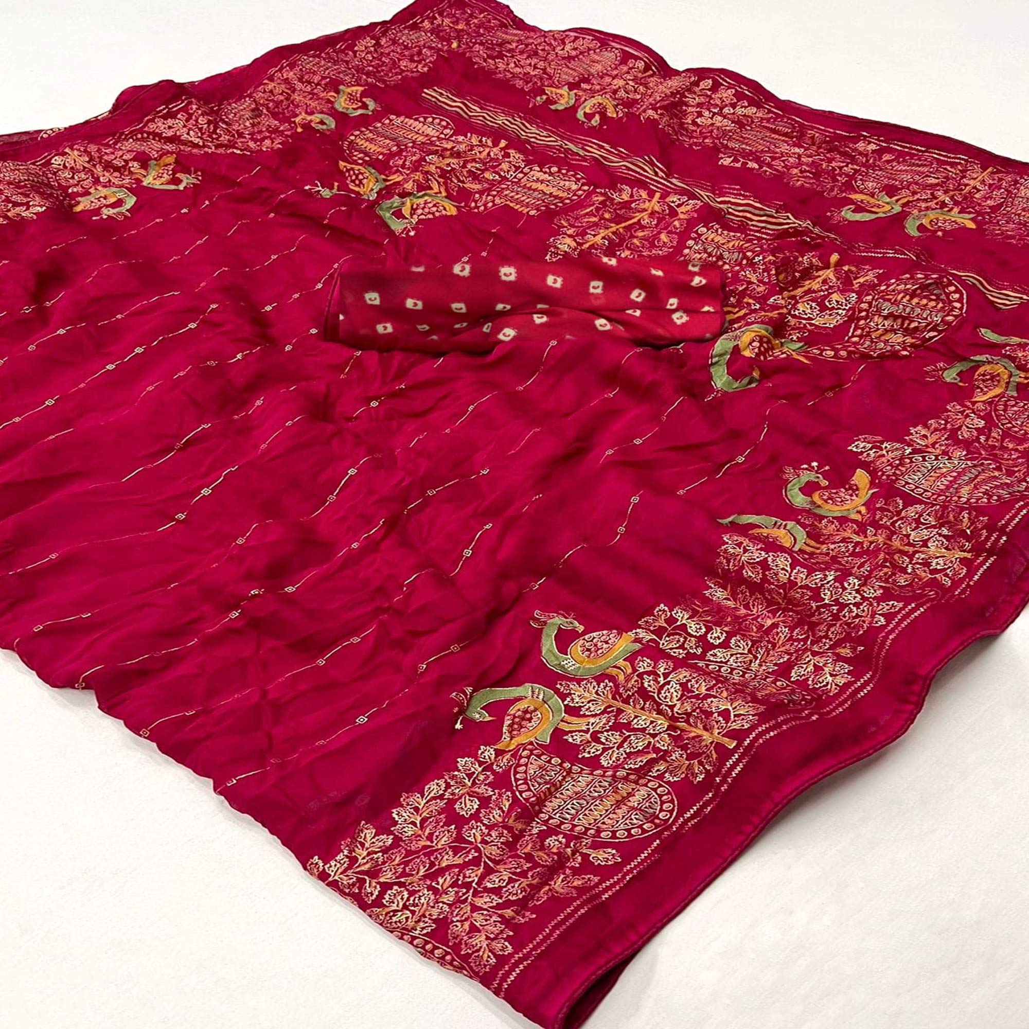 Pink Floral Foil Printed Georgette Saree