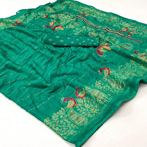 Rama Green Floral Foil Printed Georgette Saree