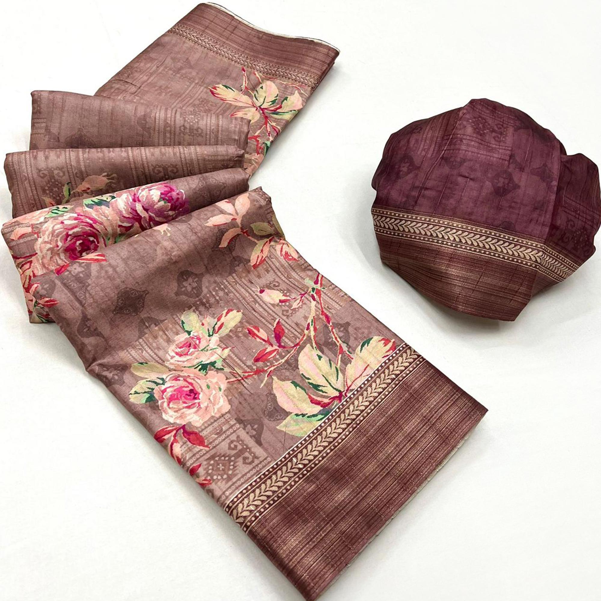 Light Mauve Floral Digital Printed Tussar Silk Saree