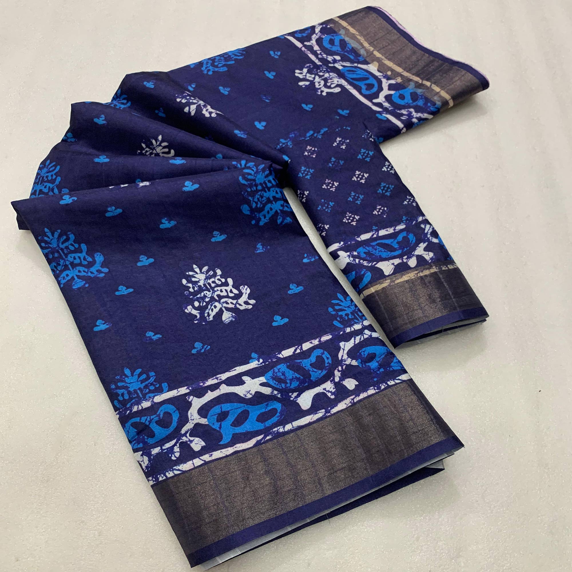 Blue Floral Digital Printed Tussar Silk Saree