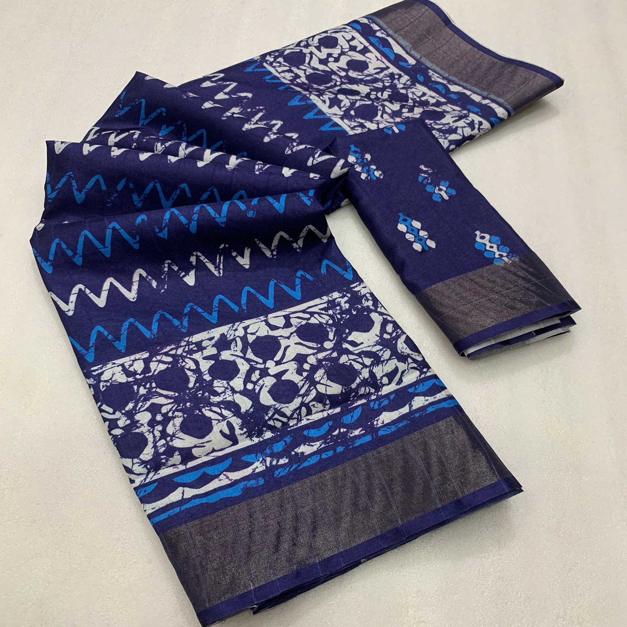 Blue Digital Printed Tussar Silk Saree