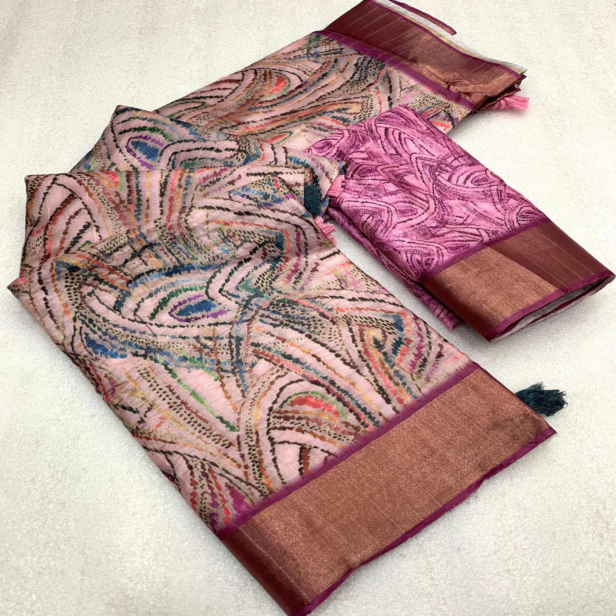 Light Pink Digital Printed Tussar Silk Saree