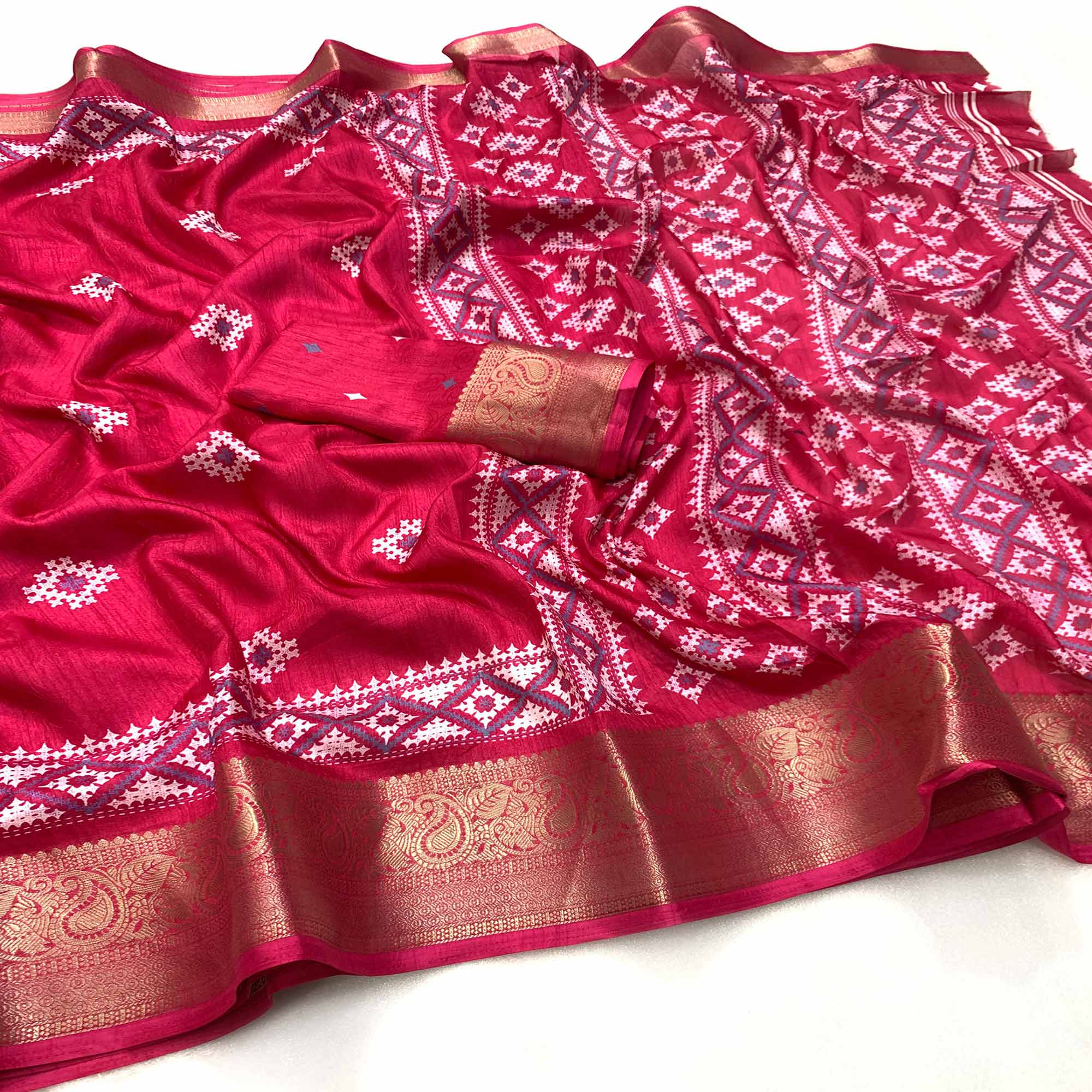 Pink Printed With Weaving Border Pure Cotton Saree