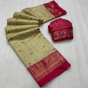 Beige Patola Printed Dola Silk Saree