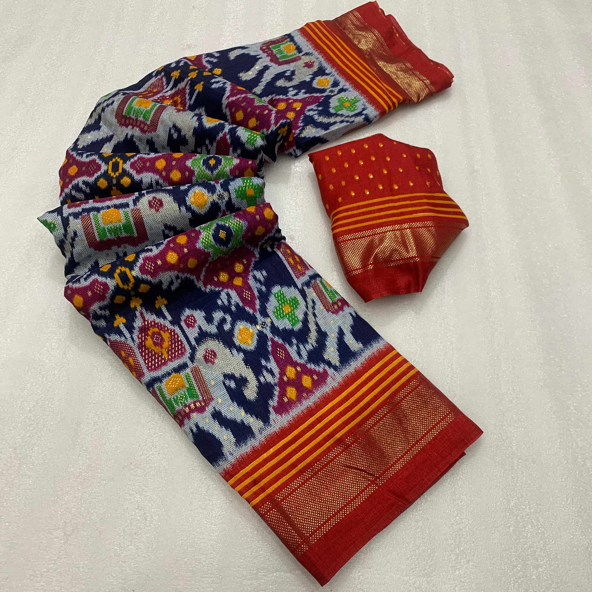 Blue & Grey Patola Printed Dola Silk Saree