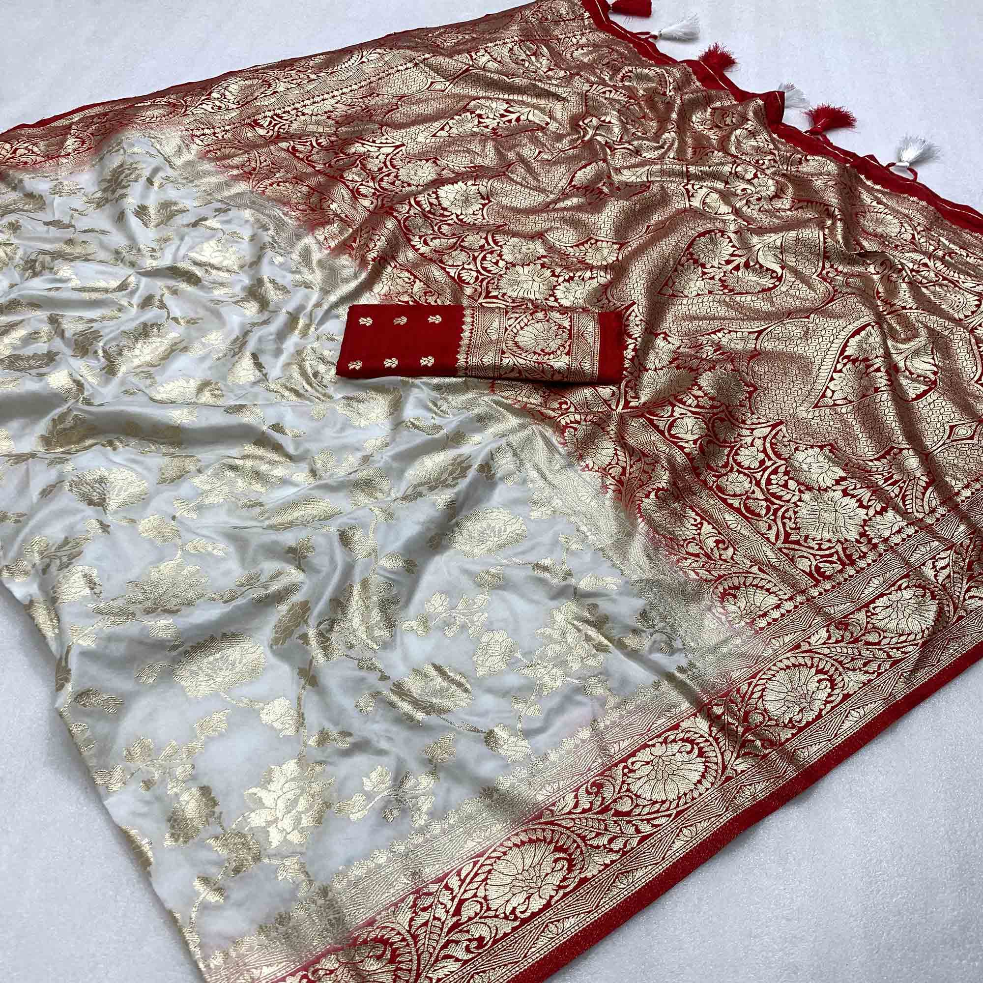 White Floral Woven Viscose Saree