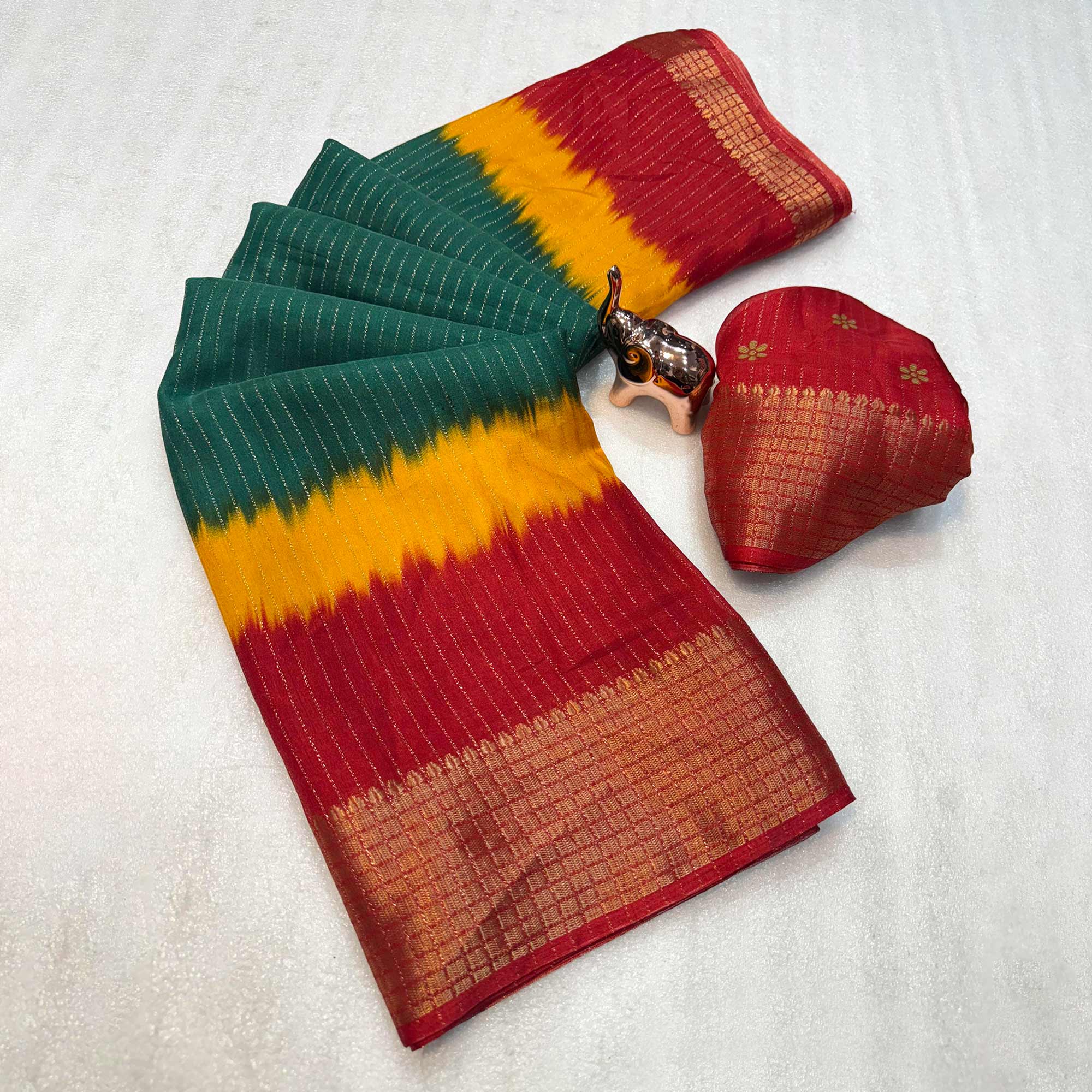 Green Dual Tone Woven Dola Silk Saree with Zari Weaving