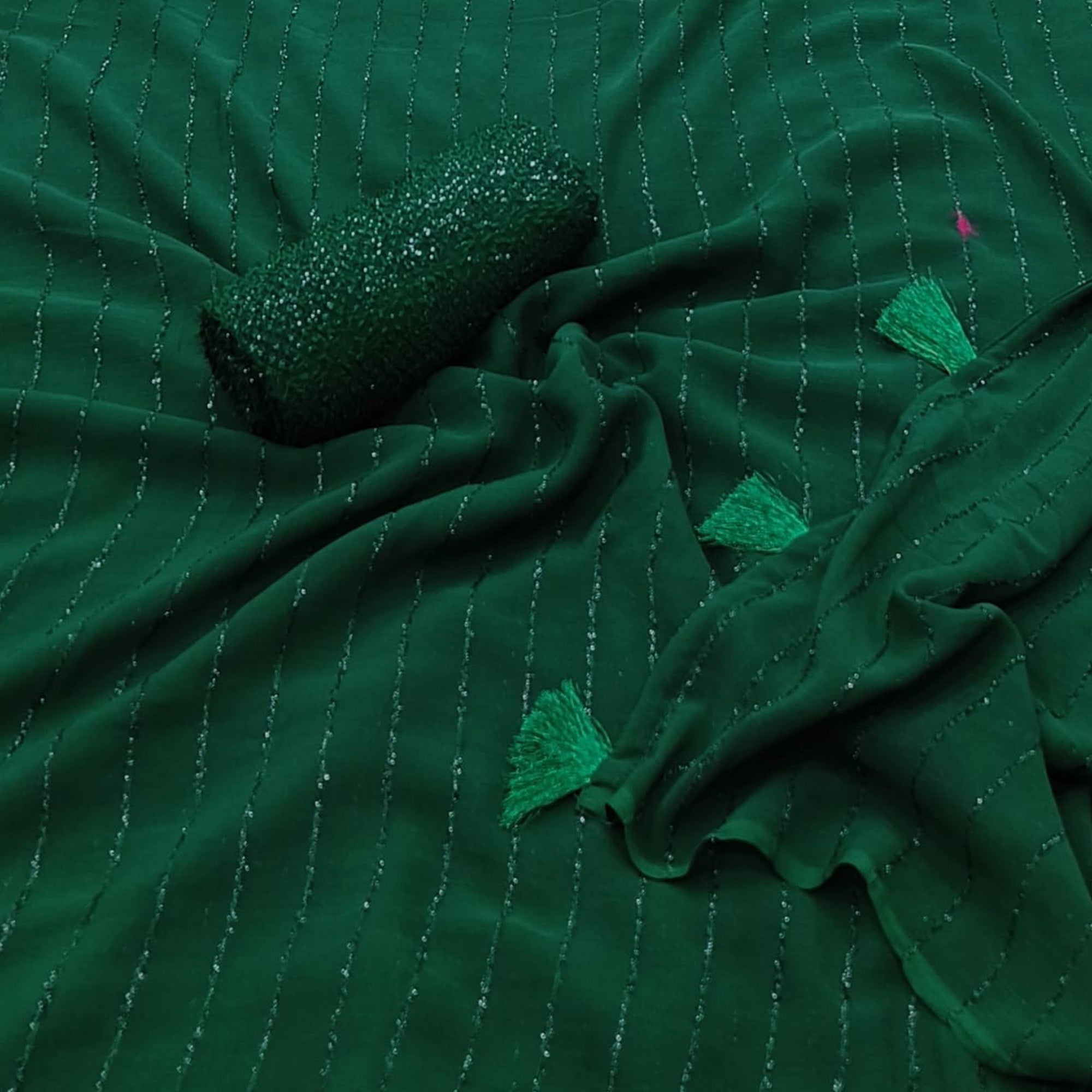 Green Woven Chiffon Saree with Tassels